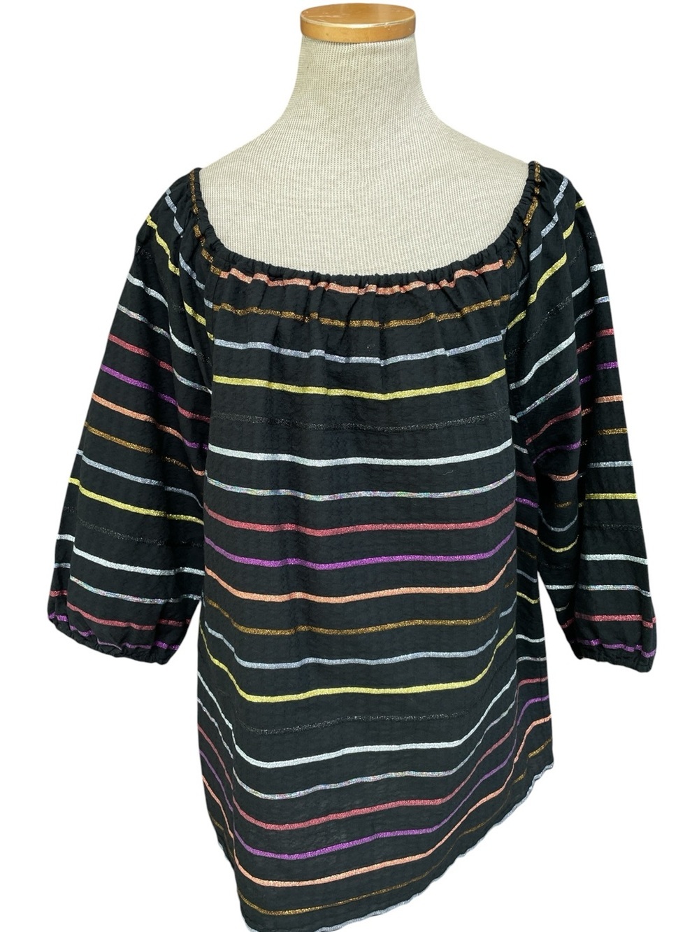 Ace & Jig Shirt Women’s Black Off-Shoulder Multicolor Stripe Top Medium